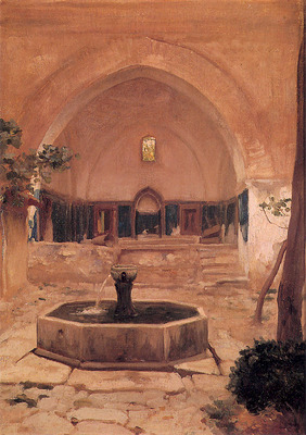Courtyard of a Mosque at Broussa 1867 36 3x26 4cm