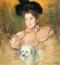 Cassatt Mary Woman in Raspberry Costume Holding a Dog