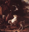 HONDECOETER Melchior d Birds And A Spaniel In A Garden
