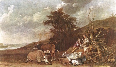 POTTER Paulus Landscape With Shepherdess And Shepherd Playing Flute