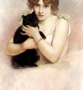 Carrier Belleuse Pierre Young Ballerina Holding A Black Cat