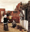 HOOCH Pieter de Woman and Maid in a Courtyard
