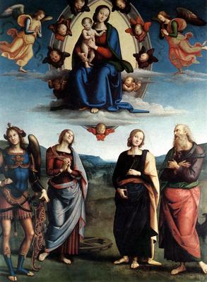 perugino pietro madonna in glory with the child and saints 1595