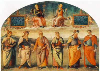 perugino pietro prudence and justice with six antique wisemen