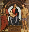 perugino pietro the madonna between st  john the baptist and st  sebastian