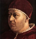 Raphael Pope Leo X with Cardinals Giulio de Medici and Luigi de Rossi detail1