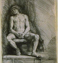 Study from the Nude Man Seated before a Curtain SIL