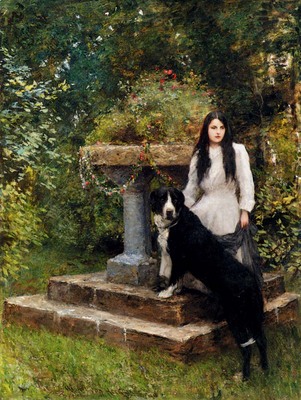 Herkomer Sir Hubert von A Young Girl And Her Dog