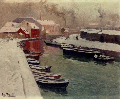 Thaulow Frits A Snowy Harbo