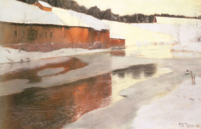 Thaulow Fritz A factory Building Near An Icy River In Winter