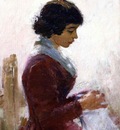 Robinson Theodore Girl in Red Sewing