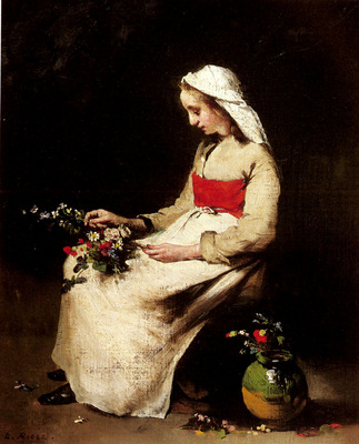 Ribot Theodule A Girl Arranging A Vase Of Flowers