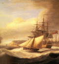 Luny Thomas Naval Ships setting Sail With A Revenue Cutter Off Berry Head