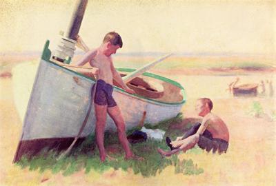 Anschutz Thomas P Two Boys by a Boat Near Cape May