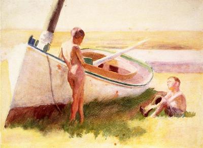 Anschutz Thomas P Two Boys by a Boat