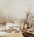 Rowlandson Thomas A View On The Thames With Numerous Ships And Figures On The Wharf