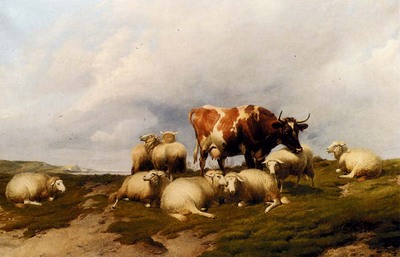 Cooper Thomas Sidney A Cow And Sheep On The Cliffs