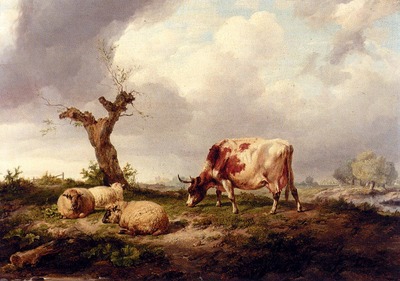 Cooper Thomas Sidney A Cow With Sheep In A Landscape
