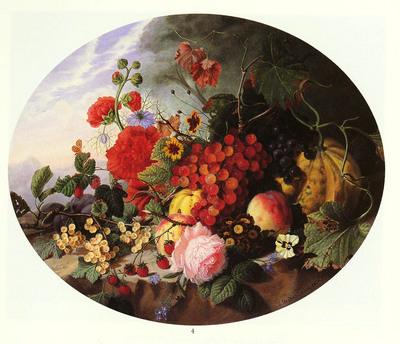 Sartorius Virginie de STILL LIFE WITH FRUIT AND FLOWERS ON A ROCKY LEDGE