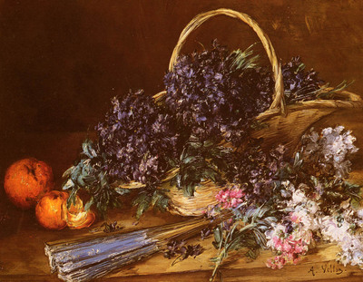 Vollon Antoine A Still Life With A Basket Of Flowers