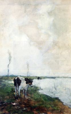 Weissenbruch Johannes Hendrik A Cow Standing By The Waterside In A Polder
