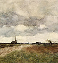 Weissenbruch Jan Hendrik Figures On A Country Road A Church In The Distance