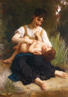 Bouguereau William Adolphe Juene Fille Et Enfant Mi Corps