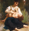 Bouguereau William Adolphe Juene Fille Et Enfant Mi Corps
