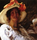 Chase William Merritt Portrait of Clara Stephens Wearing a Hat with an Orange Ribbon