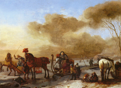 Wouwerman Philips A Winter Landscape With Horse Drawn Sleds
