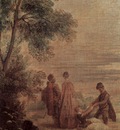 jean antoine watteau the halt during the chase detail