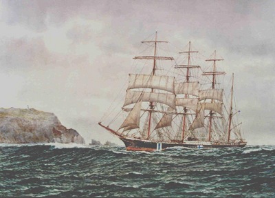 The four-masted barque Pamir entering Port Nicholson, Wellington's harbour on 29 July 1941.