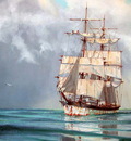 THE BARQUE WHITEPINE SHORTENING SAIL FOR A SQUALL