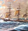 The Sovereign of the Seas running off and taking in sail.