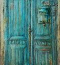 Blue Door 52 x 35 in, mixed media on canvas