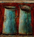 Rusty Jugs 40 x 48 in, mixed media on canvas