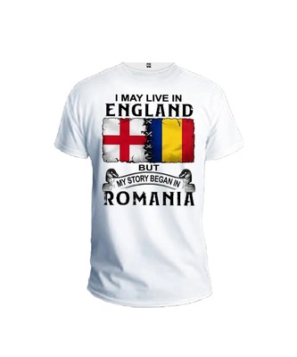 I may live in England but my story began in Romania men t-shirt